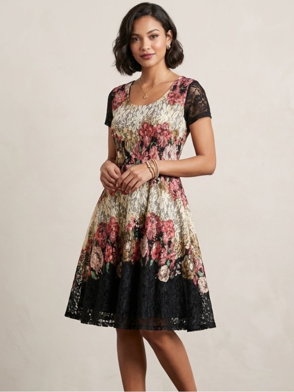 Reborn Floral All-Over Lace Dress Size XL Stretch Bohemian Cottagecore Romantic